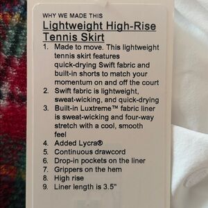 Lululemon Lightweight High -Rise Tennis Skirt, size 8